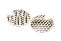 Silver Round Charm, 2 Antique Silver Plated Brass Pizza Slice Charms With 2 Holes, Pendants, Connectors (45x1mm) D1085