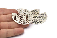 Silver Round Charm, 2 Antique Silver Plated Brass Pizza Slice Charms With 2 Holes, Pendants, Connectors (45x1mm) D1085