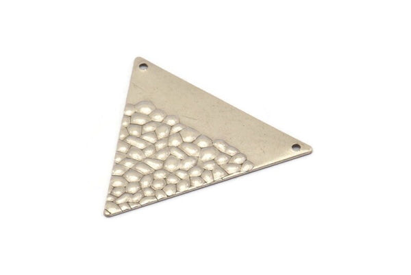 Silver Triangle Charm, 4 Antique Silver Plated Brass Triangle Charms With 2 Holes, Pendants, Findings (39x34x0.80mm) D1094