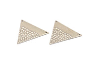 Silver Triangle Charm, 4 Antique Silver Plated Brass Triangle Charms With 2 Holes, Pendants, Findings (39x34x0.80mm) D1094