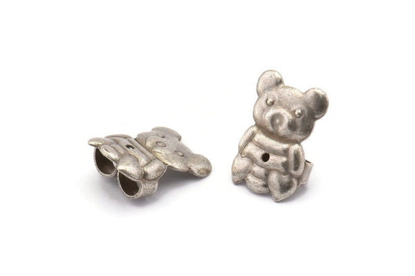 Silver Bear Stopper, 25 Antique Silver Plated Brass Bear Earring Back Stopper, Earring Stud Back Stoppers (14x10mm) D1100 H1087