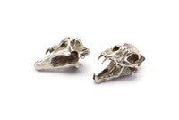 Silver Tiger Skull, Antique Silver Plated Brass Tiger Skull Pendant, (22x13x13mm) N0482 H1090