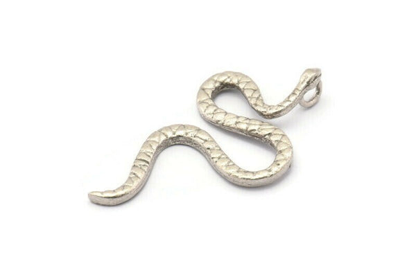 Silver Snake Pendant, Antique Silver Plated Brass Snake Pendants With 1 Loop, Findings (53x26x2.3mm) N1574 H1375
