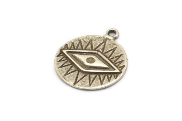 Silver Eye Charm, 2 Antique Silver Plated Brass Eye Charms With 1 Loop, Pendants, Earrings (27x23x1.5mm) N1073