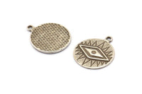 Silver Eye Charm, 2 Antique Silver Plated Brass Eye Charms With 1 Loop, Pendants, Earrings (27x23x1.5mm) N1073