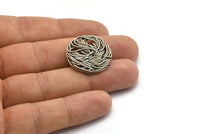 Silver Round Charm, 2 Antique Silver Plated Brass Wire Charms, Earrings, Findings (25mm) D1251
