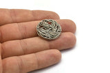 Silver Round Charm, 2 Antique Silver Plated Brass Wire Charms, Earrings, Findings (25mm) D1251