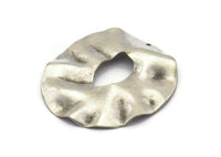 Silver Round Charm, 2 Antique Silver Plated Brass Wavy Round Charm With 1 Hole, Earrings, Findings (40x37x0.50m) D1041