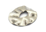 Silver Round Charm, 2 Antique Silver Plated Brass Wavy Round Charm With 1 Hole, Earrings, Findings (40x37x0.50m) D1041