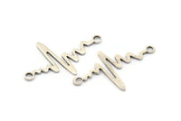 Silver Heart Rhythm Connector, 8 Antique Silver Plated Brass Heart Rhythm Shaped Connectors With 2 Loops (37.5x24x1mm) E067