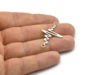 Silver Heart Rhythm Connector, 8 Antique Silver Plated Brass Heart Rhythm Shaped Connectors With 2 Loops (37.5x24x1mm) E067