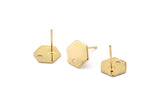 Gold Hexagon Earring, 6 Gold Plated Brass Hexagon Stud Earrings With 1 Hole (10x0.8mm) E173 A1776