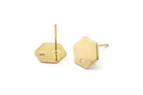 Gold Hexagon Earring, 6 Gold Plated Brass Hexagon Stud Earrings With 1 Hole (10x0.8mm) E173 A1776