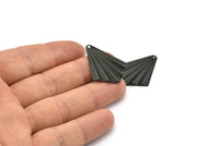 Siyah Yelpaze Charm, 1 Delikli 8 Oksitlenmiş Siyah Pirinç Yelpaze Şeklinde Charm (32x25x0,4 mm) A1717 H0364