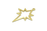 Brass Pole Star Charm, 10 Raw Brass, Brass Charms, Brass Pole Star Charms With 1 Loop (30x22x0.80mm) M02485