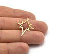 Brass Pole Star Charm, 10 Raw Brass, Brass Charms, Brass Pole Star Charms With 1 Loop (30x22x0.80mm) M02485
