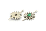 Silver Badge Charm, 2 Antique Silver Plated Brass Rosette Charms With 1 Loop, Pad Size : 4x6mm (32x19mm) N1590