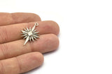 Silver Badge Charm, 2 Antique Silver Plated Brass Rosette Charms With 1 Loop, Pad Size : 4x6mm (32x19mm) N1590