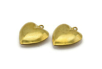 Brass Heart Charm, 10 Raw Brass 3d Heart Pendant, Charms, Findings (18x16mm) Brs 485 A0660