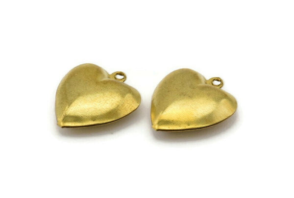 Brass Heart Charm, 10 Raw Brass 3d Heart Pendant, Charms, Findings (18x16mm) Brs 485 A0660