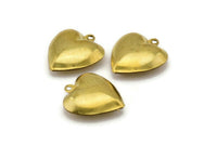 Brass Heart Charm, 10 Raw Brass 3d Heart Pendant, Charms, Findings (18x16mm) Brs 485 A0660