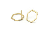 Gold Hexagon Earring, 6 Gold Plated Brass Hexagon Stud Earrings (14x0.90mm) A1637  A1713