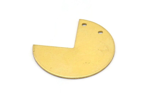 Raw Brass Pendant, 10 Raw Brass Three Quarters Stamping Blank Pendant with 2 Holes (30x25x0.80mm) B0052