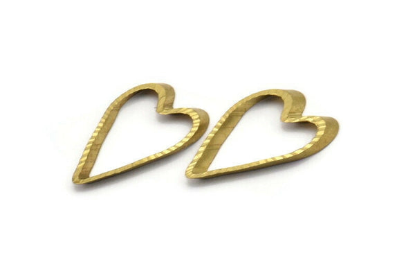 Heart Cutout Connector, 20 Raw Brass Textured Heart Findings (24.5x13.5mm) D0325