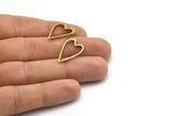 Heart Cutout Connector, 20 Raw Brass Textured Heart Findings (24.5x13.5mm) D0325