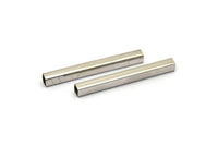 Silver Tube Beads, 24 Square Nickel Free Silver Brass Tubes (40x4x4mm) Sq014 Brc264