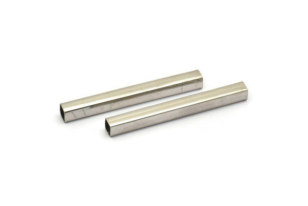 Silver Tube Beads, 24 Square Nickel Free Silver Brass Tubes (40x4x4mm) Sq014 Brc264