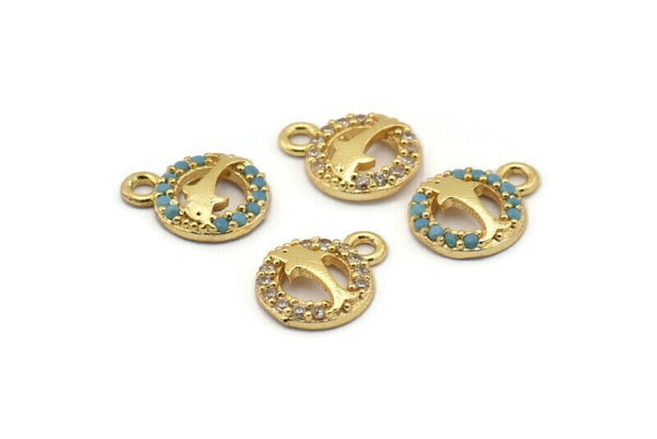 Gold Fish Charm, 4 Gold Plated Fish, Cubic Zircon, CZ Pave Fish Charm, Zircon Charm Pendants (8x10mm) SY0018