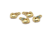 Gold Heart Charm, 4 Gold Plated Heart Key, Cubic Zircon, CZ Pave Heart Charm, Zircon Charm Pendants (7x11mm) SY0016