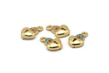 Gold Heart Charm, 4 Gold Plated Heart Key, Cubic Zircon, CZ Pave Heart Charm, Zircon Charm Pendants (7x11mm) SY0016