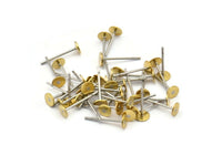 Stainless Steel Post, 100 Stainless Steel Earring Posts With Raw Brass 4mm Flat Pad, Ear Studs A0425