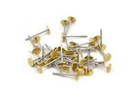 Stainless Steel Flat Posts Bulk, 1000 Stainless Steel Earring Posts With Raw Brass 4mm Flat Pad, 316L Ear Studs A0425