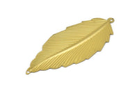 Leaf Necklace Pendant, 6 Raw Brass Leaf Pendant With 2 Holes (75x31mm) C031