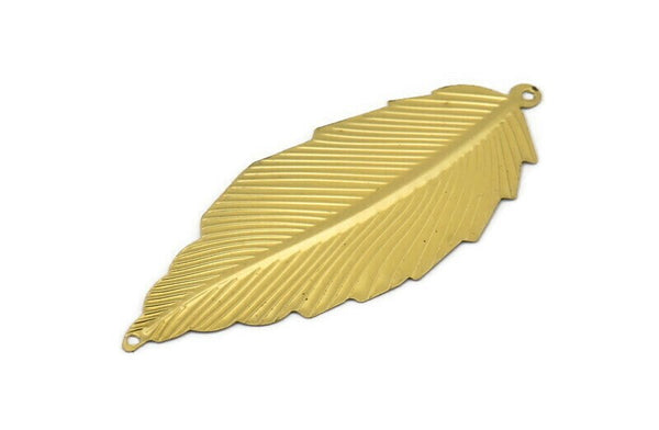 Leaf Necklace Pendant, 6 Raw Brass Leaf Pendant With 2 Holes (75x31mm) C031