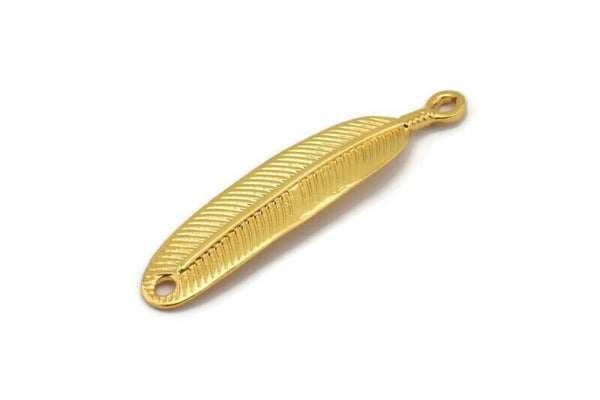 Altın Amazon Yaprağı, 2 Altın Kaplama Pirinç Yaprak Bağlantı Tılsımı, 2 Delikli Kabile Kolye Uçları (43x9,5 mm) N0370 F046