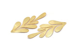 Gold Leaf Charm, 2 Gold Plated Brass Textured Leaf Charm Earrings With 1 Hole, Findings (62x26x0.60mm) D0680 Q0763