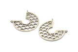 Silver Honeycomb Pendant, 2 Textured Antique Silver Plated Brass Honeycomb Pendants With 2 Loops, Charms (32x29x1mm) V116