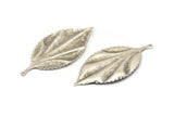 Silver Leaf Charm, 2 Antique Silver Plated Brass Leaf Earring Charms With 1 Loop (60x30mm) V101