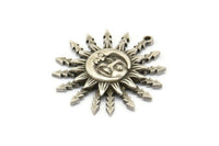 Silver Sun Charm, Antique Silver Plated Brass Sun Pendants With 1 Loop (30x28x1.2mm) N1578 H1580