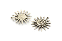 Silver Sun Charm, Antique Silver Plated Brass Sun Pendants With 1 Loop (30x28x1.2mm) N1578 H1580