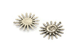 Silver Sun Charm, Antique Silver Plated Brass Sun Pendants With 1 Loop (30x28x1.2mm) N1578 H1580