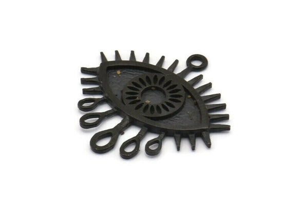 Black Eye Charm, 2 Oxidized Black Brass Eye Charms With 1 Loop, Pendants - Pad Size 3mm (24x2mm) N1266