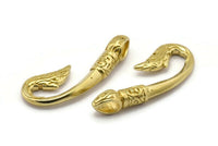 Hook Bracelet Part, 2 Raw Brass Hook Bracelet Charms (36x13x2mm) N0246