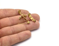 Brass Brooch Pin, 20 Raw Brass Brooch Pin Back Base Safety Pins With 2 Holes (21mm) A0421
