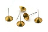 Brass Earring Post, 50 Stainless Steel Earring Posts With Raw Brass (7 Mm) Cup,bowl Pad, Ear Stud A0493