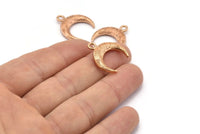 Rose Gold Moon Charm, 2 Rose Gold Plated Brass Textured Horn Charms With 1 Loop, Pendant, Jewelry Finding (19x6x4mm) N0271 Q0383